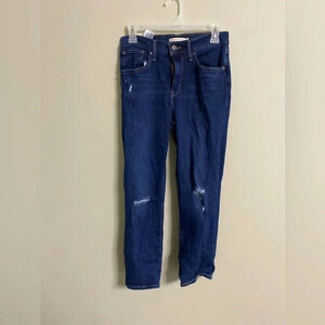 Levi’s 724 Jeans Size 27 High Rise Straight Crop Blue Denim Distressed Medium